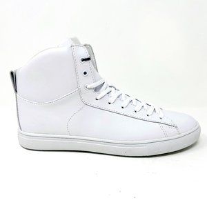 Clae Frazier White Leather Mens Mid Casual Premium Sneakers